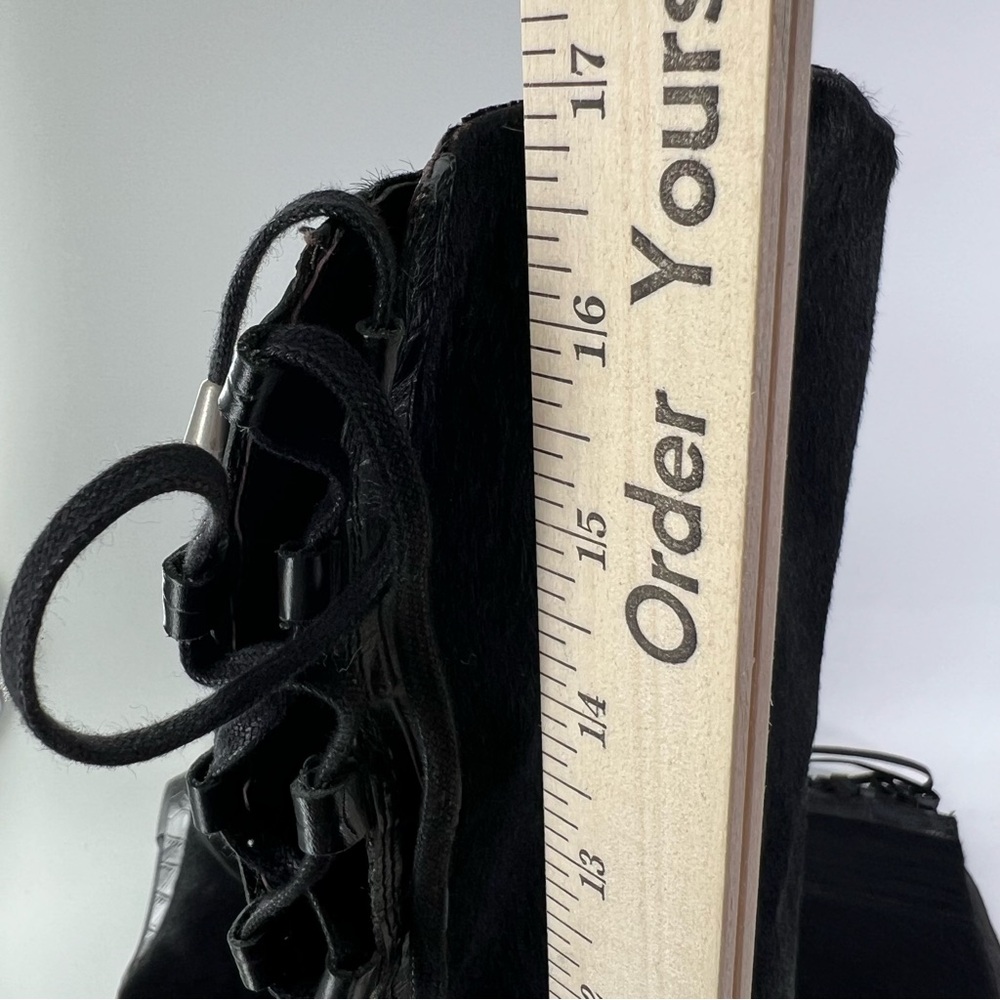NWT Migliorini Calf Hair Boots Reptile Pattern Lace Up Back  7.5 Black Real Fur - Picture 9 of 12